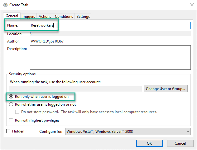 Create task dialogue window  